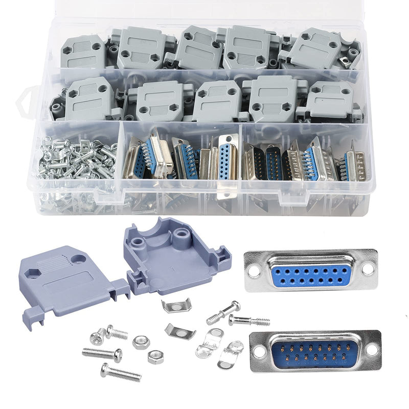 ANMBEST DB15 Solder Connector, 15PIN RS232 Terminal Adapter Breakout Board with Case Assortment Kit(10PCS Male + 10PCS Female)