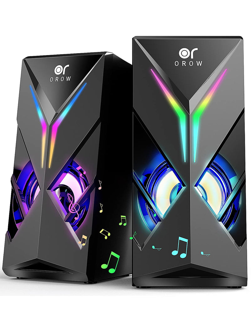 OROW Computer Speakers,1OW Speakers for PC 2.0 Channel Gaming Speakers RGB Speakers for Monitor,3.5mm Aux Input Multimedia Desktop Speaker Black 10W
