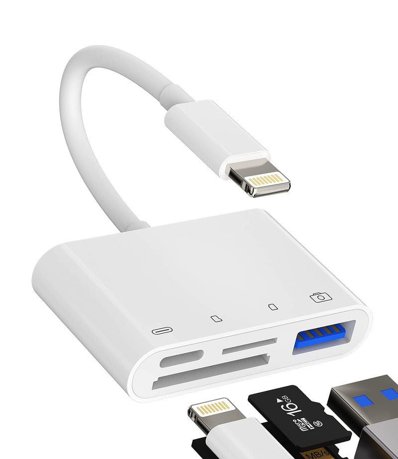 Camera Memory SD Card Reader Compatible for iPhone,Compatible with Lightning Male to USB Female OTG Adapter Micro TF Power Charging Splitter Charger Connector for Apple for ipad 12 11 xs xr x Camera
