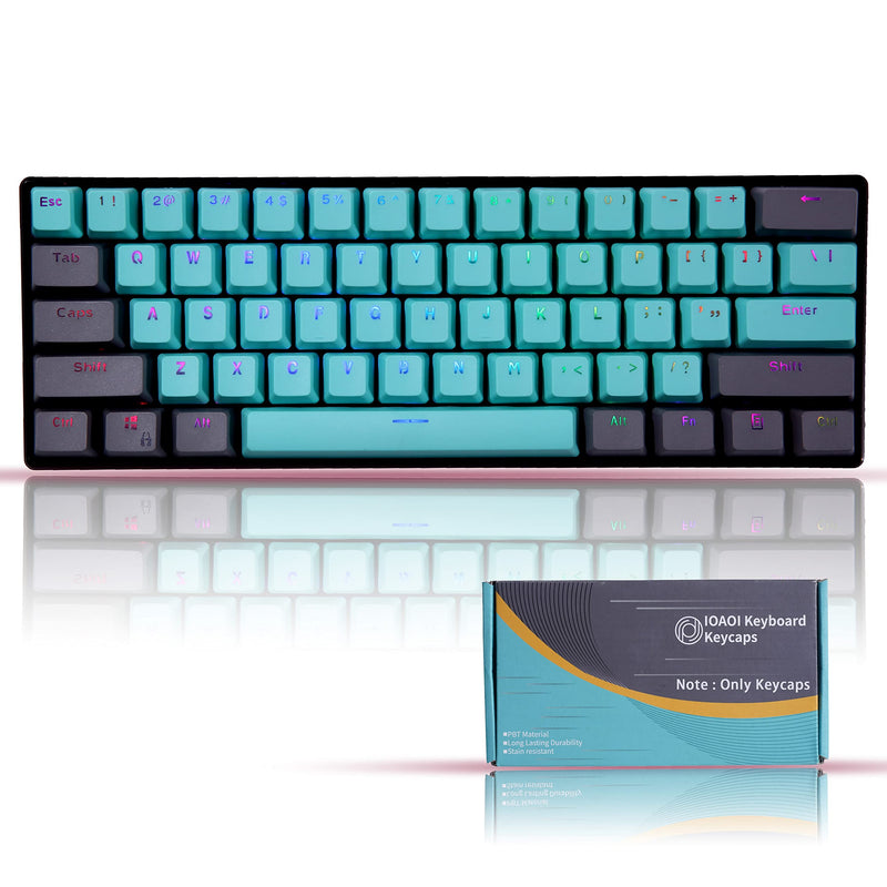 IOAOI 60 Percent Keycaps, 61 Keycaps OEM Profile Keycaps PBT Keycaps for Cherry MX Switches /GH60/ RK61/ ALT61/ Annie Mechanical Keyboards with Key Puller (Cyan Gray) - Only Keycaps Color04