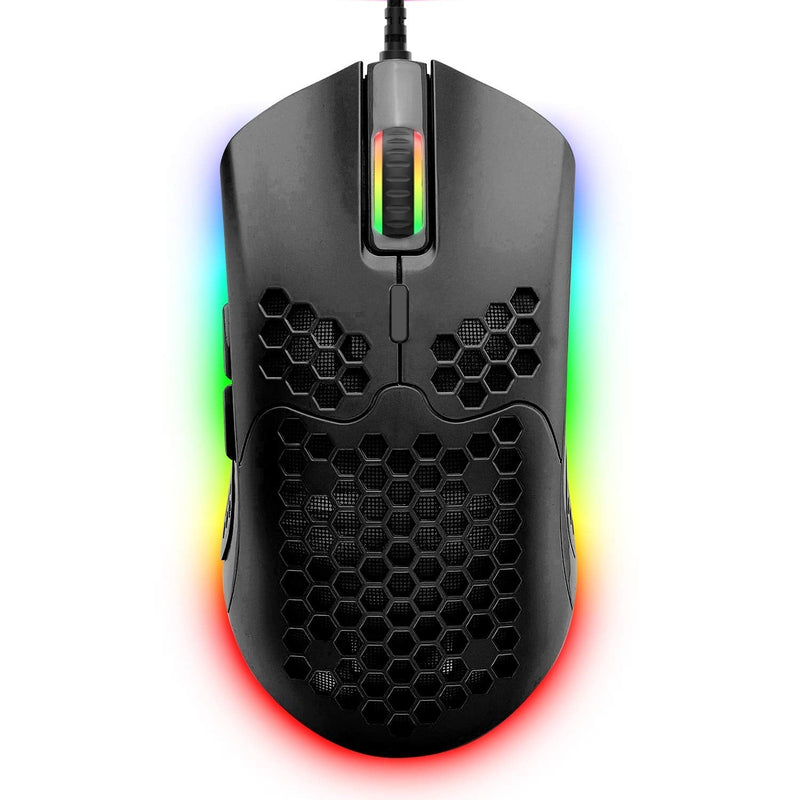 Lightweight Gaming Mouse,26 Kinds RGB Backlit Mice,PixArt 3325 12000 DPI Mouse,Ultralight Honeycomb Shell Ultraweave Cable Mouse and Anti-Key Can Be Set for PC Gamers and Xbox and PS4 Users(Black) Black RGB