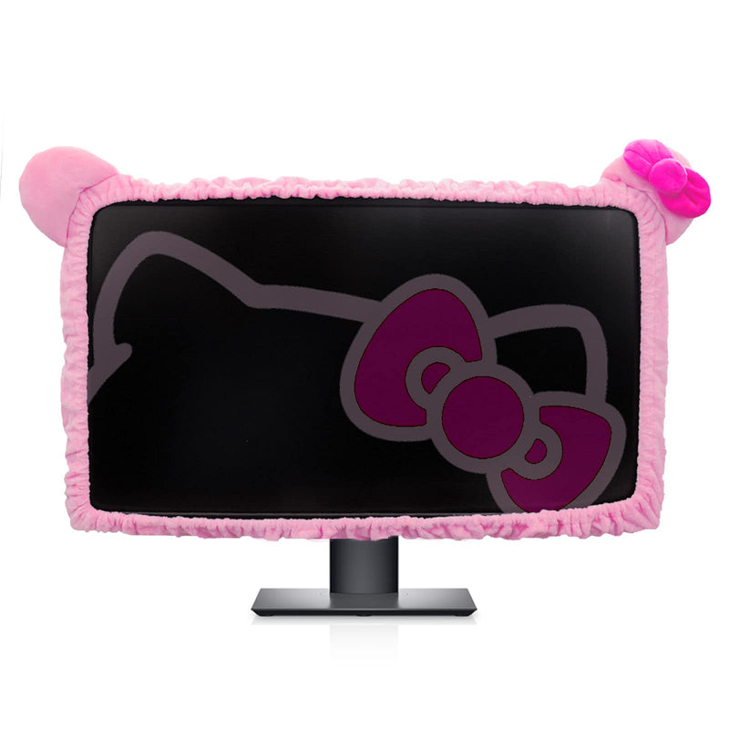 Kakurookie 27'' - 34'' Computer Monitor Protective Cover with Cat Ear Design, Cute Pink Monitor Dust Cover with Furry Design, Elastic Dustproof, Suitable for PC, Tablet, TV (27-34in, Pink) 27-34in