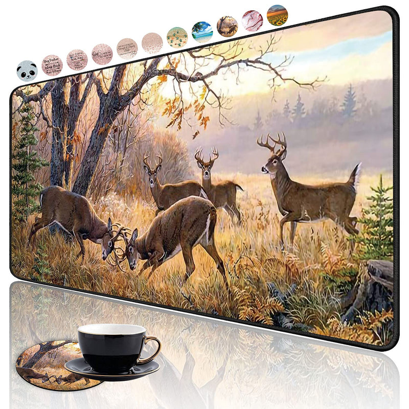 Extended Mouse Pad Large Gaming Mouse Pad Computer Keyboard Mouse Mat Non-Slip Rubber Base for Game Players, Office, Study + Cup Coaster ,Animal Deer FD-mouse pad-9