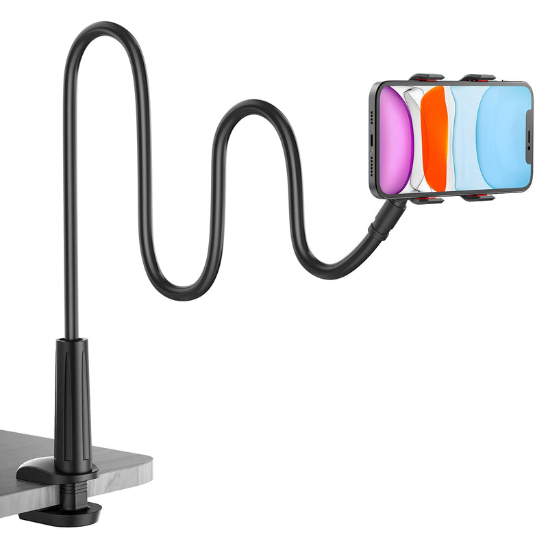 Gooseneck Phone Holder for Bed, Flexible Lazy Arm Cell Phone Holder 360 Adjustable Clamp Bracket Mount Desk for iPhone 14 Pro Max Plus 13 12 Pro Max Mini 11 Pro Xs XR X 8 Samsung S22 S21 Phones Black