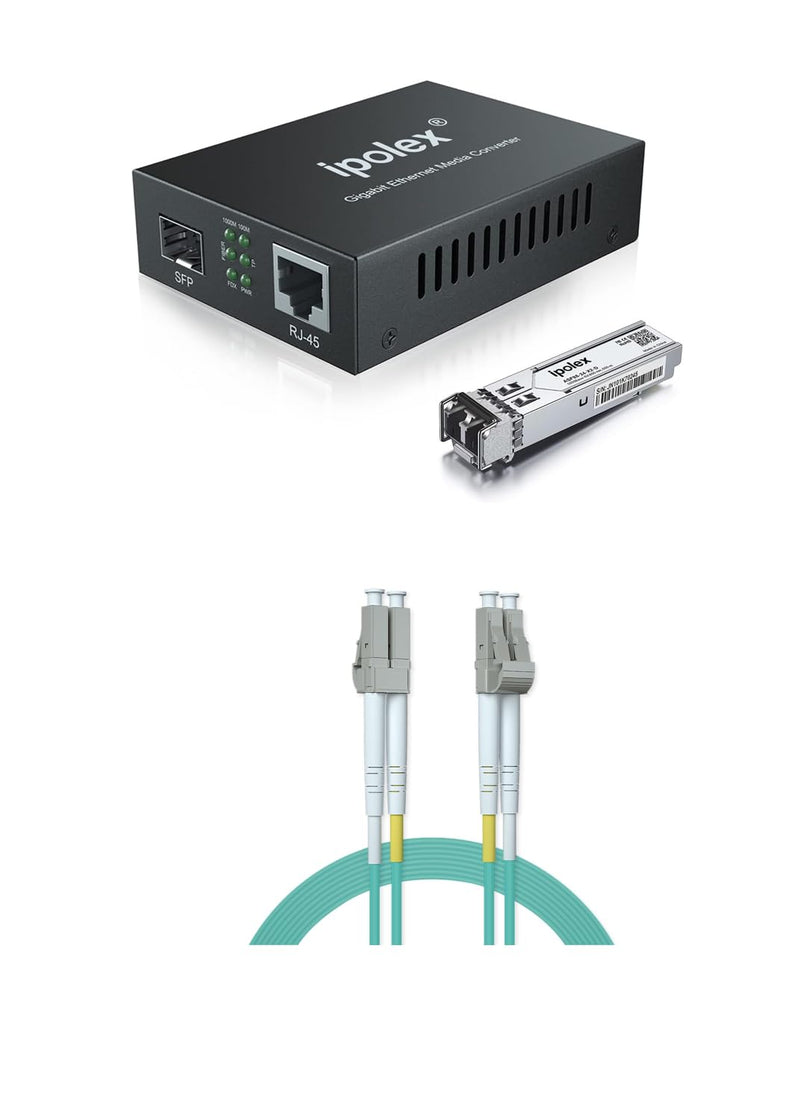 ipolex LC Media Converter + OM3 LC LC Fiber Cable