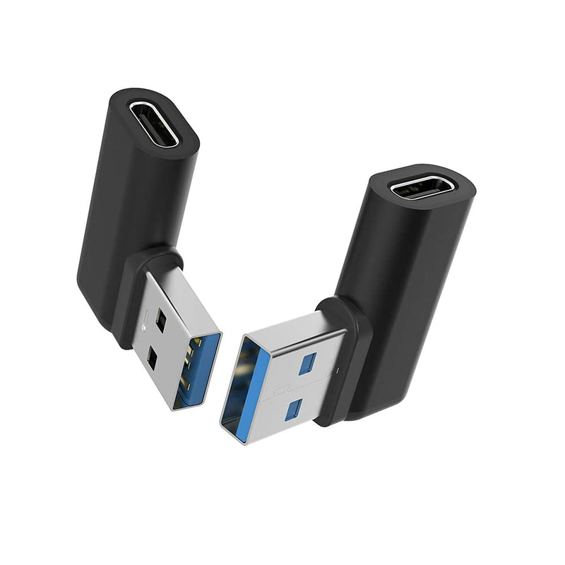 USB C Female to USB A Male Adapter Right Angle, USB C to USB 3.0 Adapter, 90 Degree USB C to USB Adapter, USB Type C to USB Coverter Sync & Charging Adapter for USB C Cable, Hubs, 2Pack