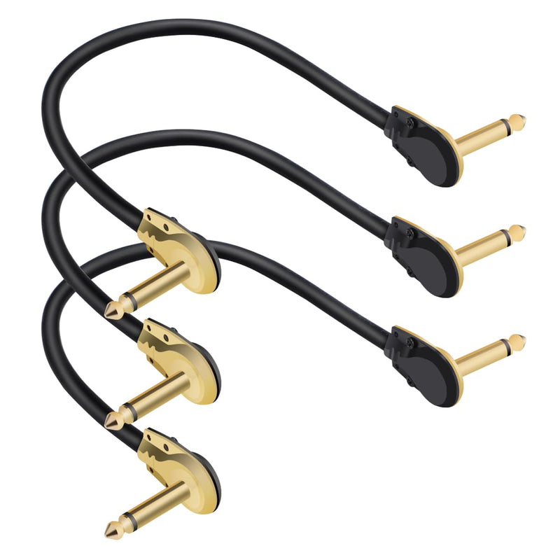 Generic Guitar Flat Patch Cables - 6 Inch C-Shape Effect Pedal Cables - Black with Durable Gold Plated Connectors, Maximize Pedalboard Space (3 Pack)
