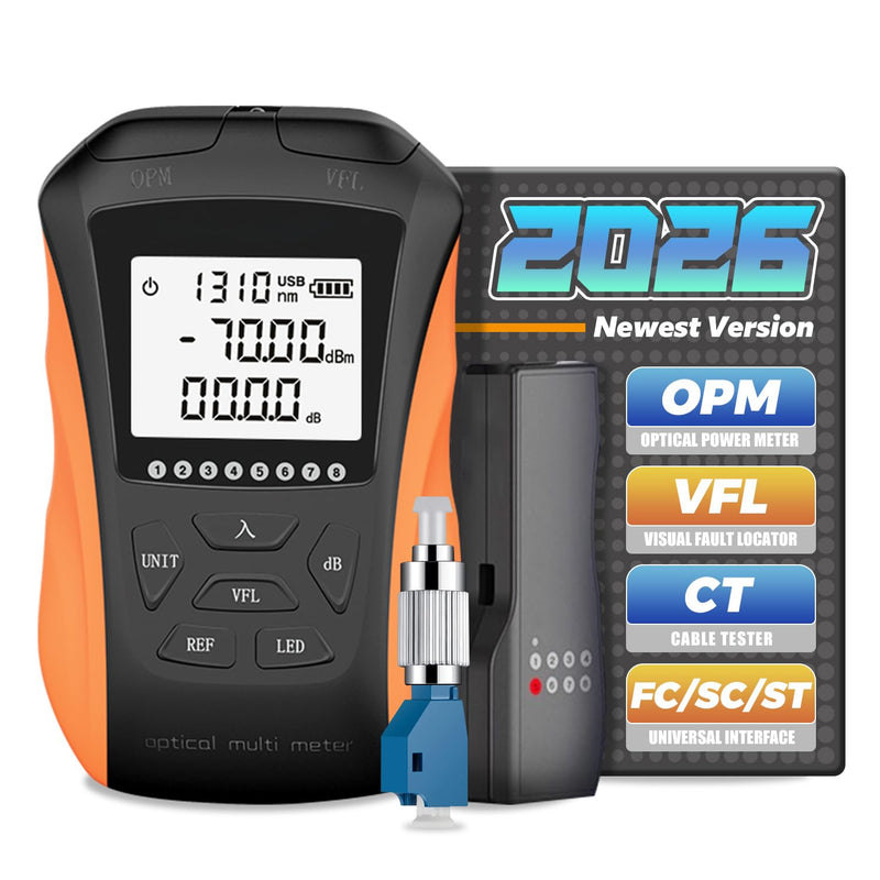 [AUSTRALIA] - Optical Power Meter with Visual Fault Locator, Fiber Light Meter with Cable Tester Function and Li-ion Battery USB Charge for FC/SC/ST Universal Interface 
