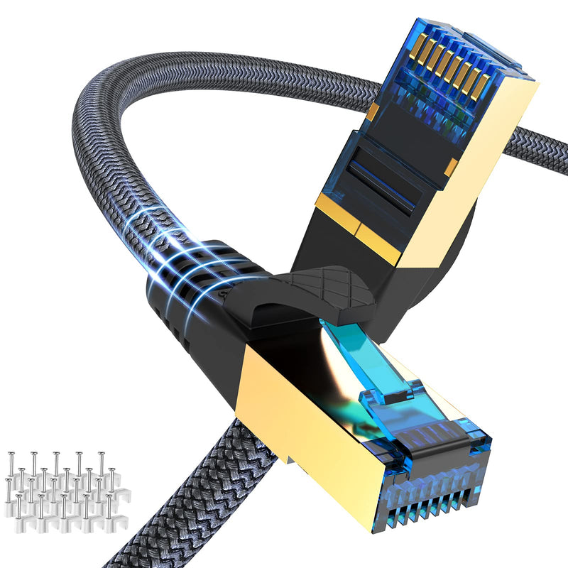 [AUSTRALIA] - Ciwoda Cat 8 Ethernet Cable 25ft, Outdoor, Indoor Nylon Braided Cat 8 Cable, Heavy Duty 26AWG 40Gbps, 2000MHz, S/FTP Patch Cord for Xbox, POE, PS5, Router 25Feet 