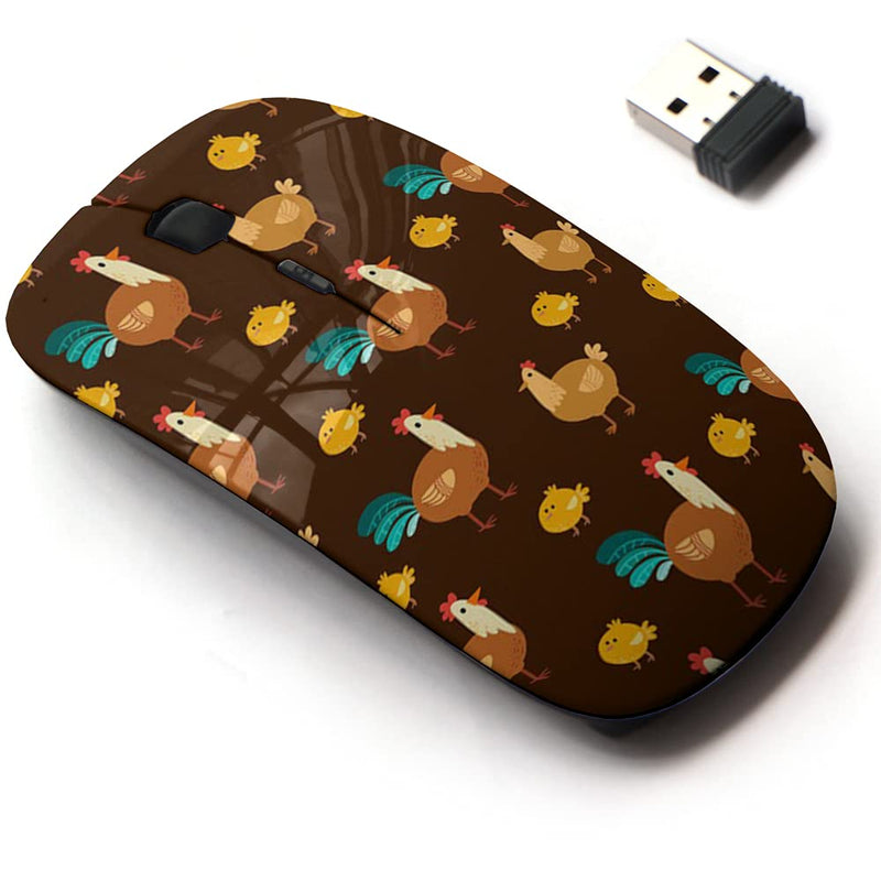 2.4G Wireless Mouse with Cute Pattern Design for All Laptops and Desktops with Nano Receiver - Cute Brown Different Chicken