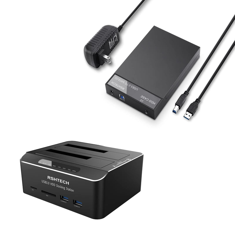 RSHTECH 3.5inch USB 3.0 to SATA External Hard Drive Enclosure+SATA Dual Bay Hard Drive Docking Station