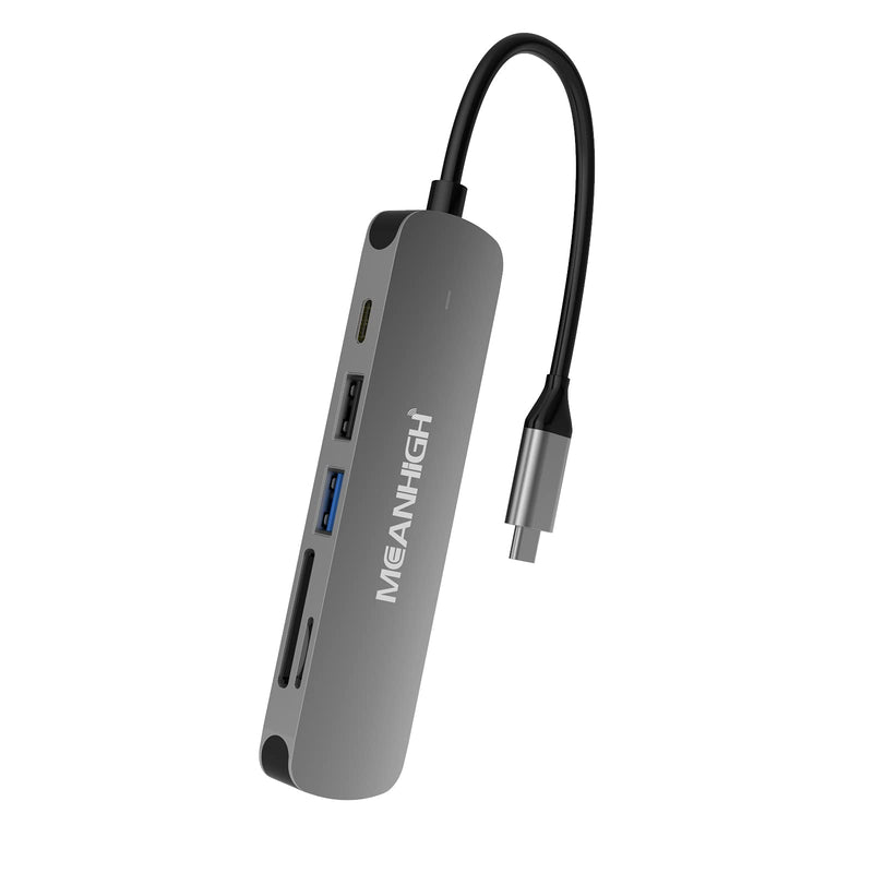 MEANHIGH USB C 3.0 Hub, 6 in 1 Type C to USB Hub Adapter, 4K HDMI Output, SD/TF Card Reader, 100W PD Charging, Ultra-Slim and Portable, Compatible with MacBook Pro Air HP XPS and More Type C Device USB-C-6IN1