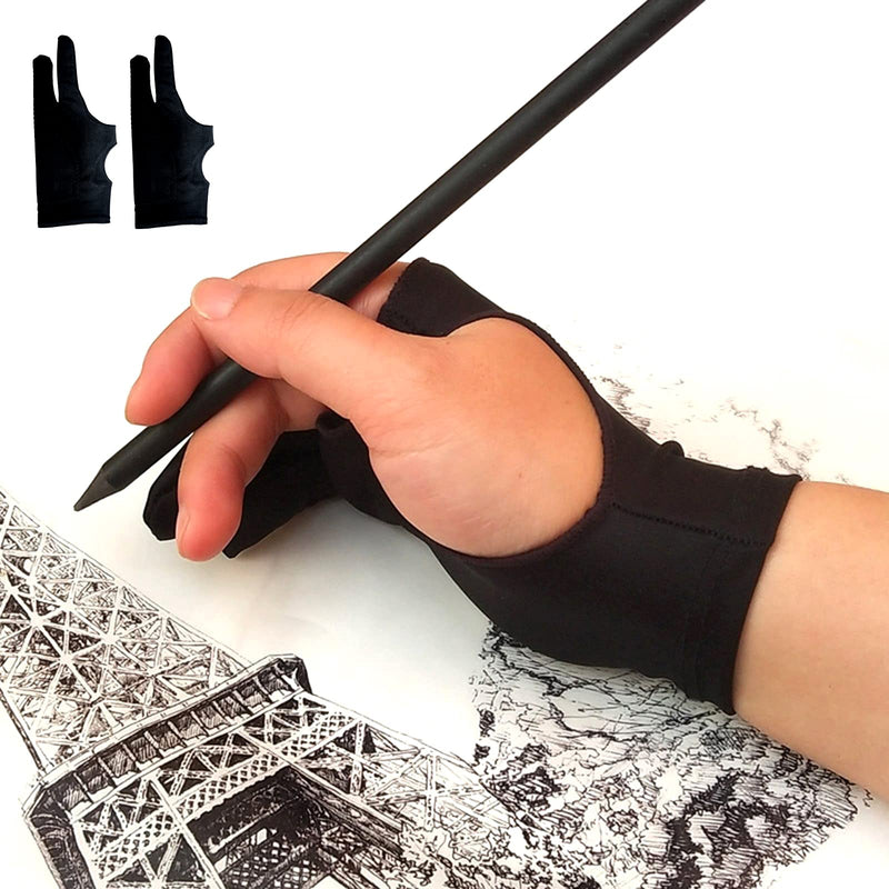 WSWBD Drawing Glove, Digital Art Glove for Graphic Tablet, Artist Gloves with Two Fingers for iPad, Paper Sketching, Smudge Guard, Palm Rejection, Suitable for Left and Right Hand (2 PCS), XS