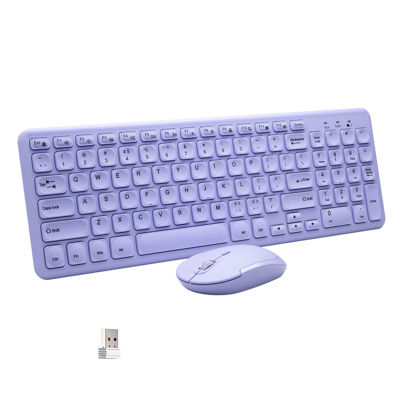 Wireless Keyboard and Mouse Combo, Superbcco Cordless Computer Keyboard with Number Keypad, 2.4Ghz USB Receiver, Ultra Slim, Energy Saving, 3-Level DPI for Laptop/Computer/PC/Desktop (Lavender Purple) Lavender Purple