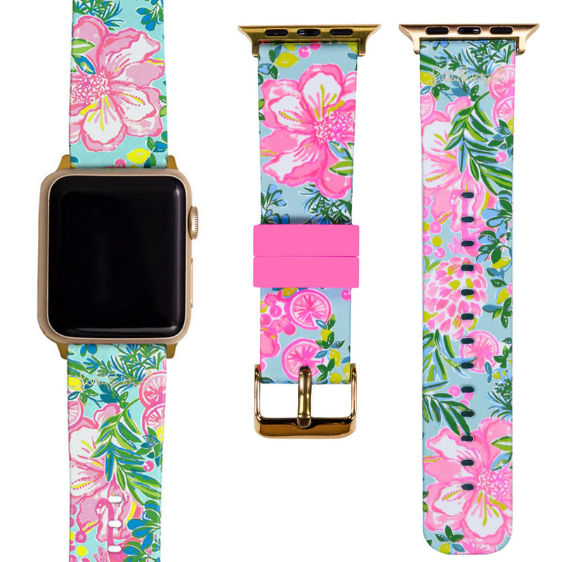 Lilly Pulitzer Silicone Apple Watch Band for Women, Sized to Fit 38mm 40mm 42mm & 44mm Smartwatches, Compatible with Apple Watch Series 1-6 and SE Fruity Flamingo