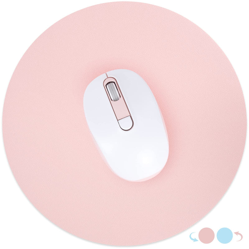 Hsurbtra Mouse Pad, Double-Sided PU Leather Small Round Mousepad 8.7 x 8.7 Inch,Anti-Slip Waterproof Mouse Mat, Pretty Cute Mouse Pad for Office Home Gaming Laptop Men Women Kid,Pink & Blue Pink