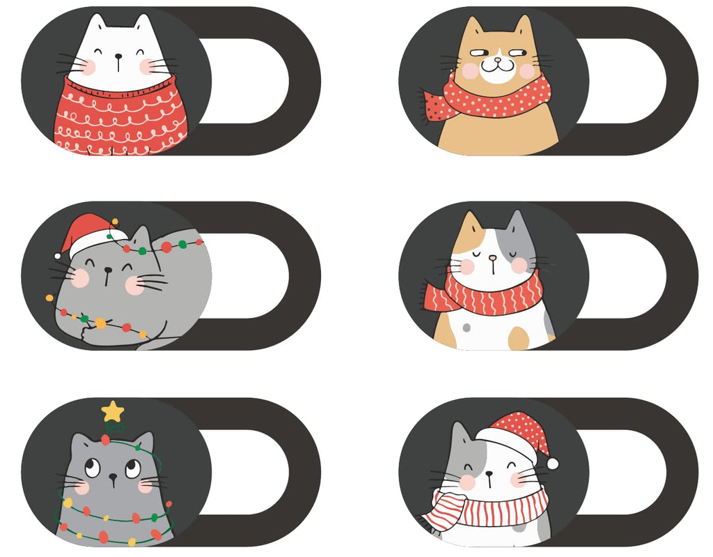 MESMOS 6pk Laptop Camera Cover Slide Cute, Stocking Stuffer, Laptop Accessories, Webcam Cover Slide, Phone & Computer Camera Cover Slide, Web Cam Privacy Cover. Fits MacBook Pro, Air, iPhone iPad iMac Christmas Cats (Small Size)