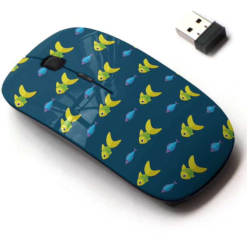 2.4G Wireless Mouse with Cute Pattern Design for All Laptops and Desktops with Nano Receiver - Fish Pattern Ocean