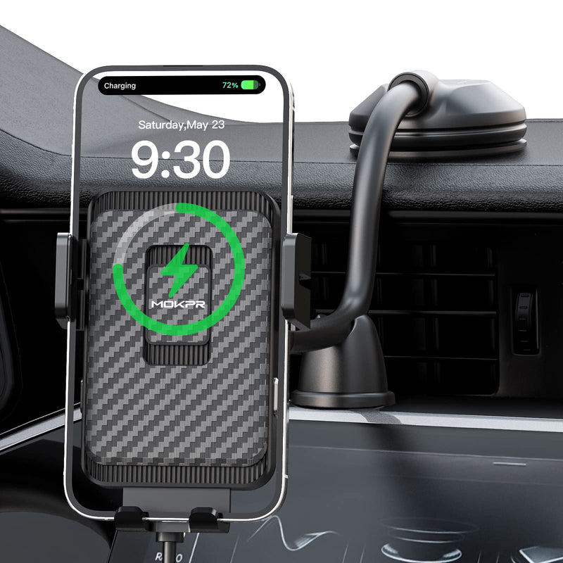 Wireless Car Charger, MOKPR 15W Fast Charging Car Mount Auto-Clamping Car Charger, Dashboard Windshield Phone Holder Compatible with iPhone 16 15/14/13/13 Pro/12 Pro12/11/X, Samsung S23/S22/S10/S9/S8 | [with Anti Shake stabilizer]Auto-Clamping Fast Cha...