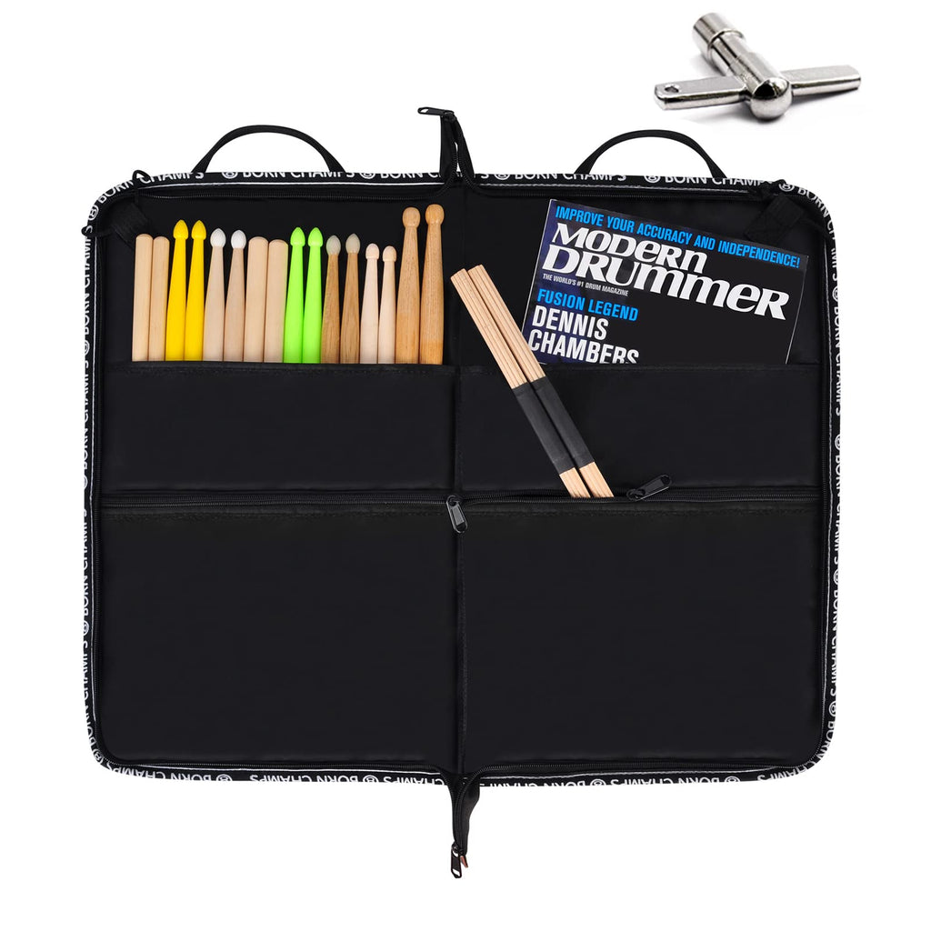 EASTROCK Drum Sticks Bag Drumstick Bag 18.9“*23.2” Large Capacity for Drumsticks,Drum Sticks Holder Bag with One Drum Key,Drum Hook,Carrying Strap?Black? Black