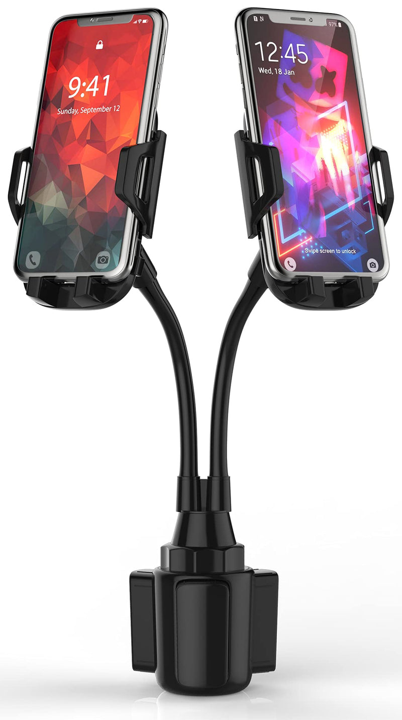 Dual Phone Holder for Car Cup Holder – Long Flexible Neck, 360° Rotatable Car Phone Mount - Adjustable Cell Cup Holder, Universal Size Fits 2 iPhone, Samsung, GPS and More (Cradle) Cradle Holders