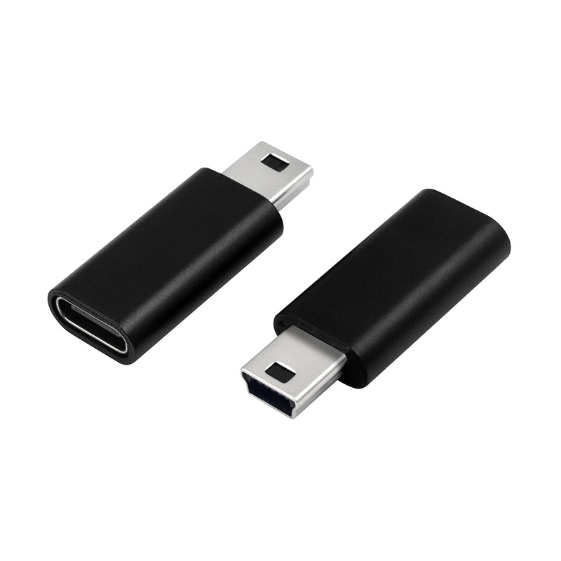 Duttek USB C to Mini USB Adapter, Mini USB to USB C Adapter, USB C Female to Mini USB Male Adapter, USB C to USB Mini Adapter Transmission Rate 480 Mbps for MP3 Players, Computer. 2 Pack (Black)
