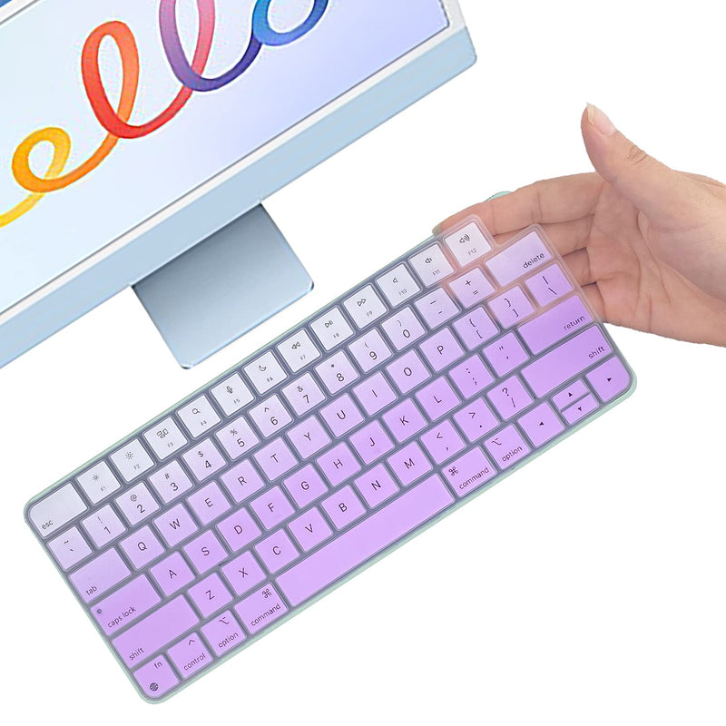 Keyboard Cover for Apple iMac 24 Inch Magic Keyboard Cover with Touch ID, Thinnest Keyboard Skin for 2022 2021 iMac 24 Model A2449 A2450, iMac Magic M1 Chip Keyboard Accessories-Glpurple Gradualpurple