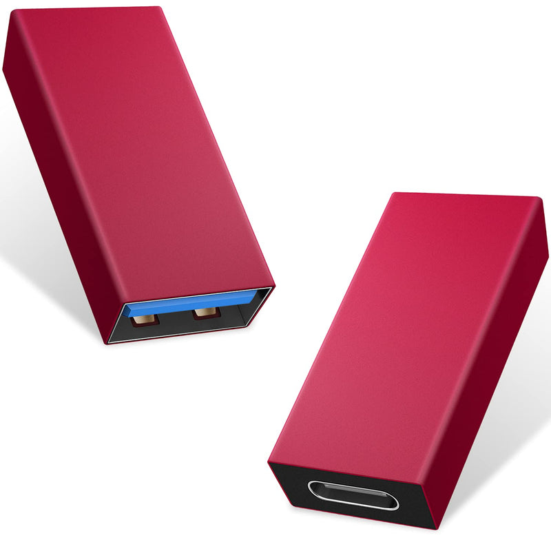 Duttek USB C to USB 3.0 Adapter, USB to USB C Adapter, USB 3.1 USB 3.0 Female to USB C Female Adapter 2 Pack (Red)