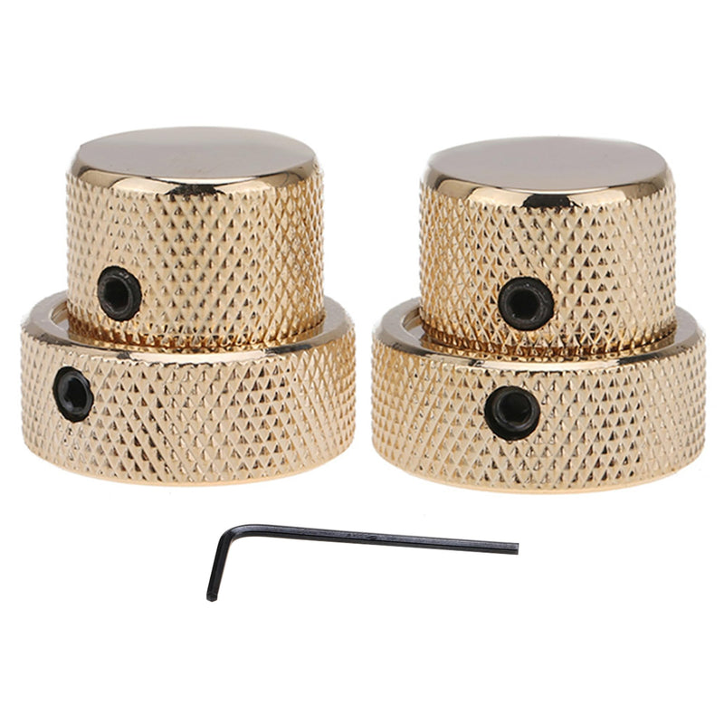 Musiclily Pro Universal Metal Dual Concentric Stacked Control Knobs for Electric Guitar and Bass, Gold (Set of 2)