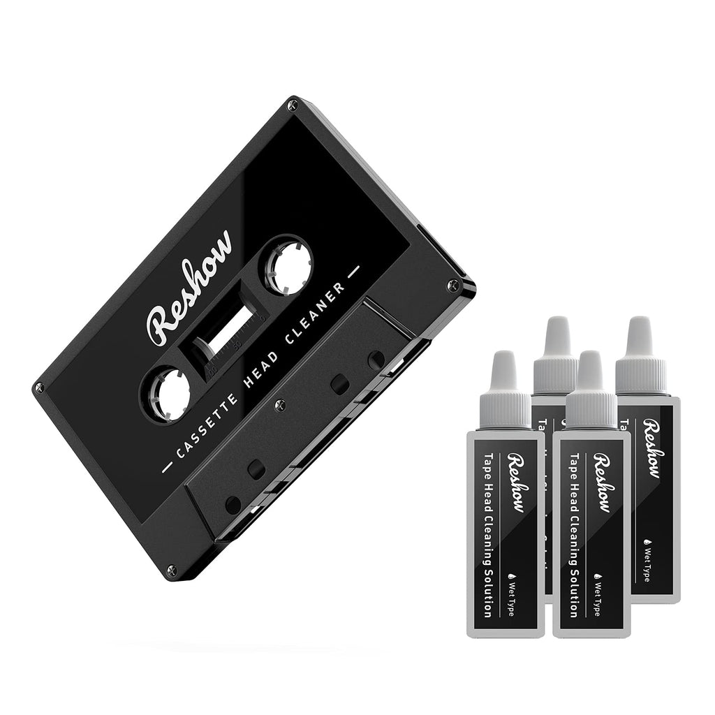 Reshow Audio Tape Cassette Head Cleaner with 2 Cleaning Fluids Care Wet Maintenance Kit for Cassette Tape Player/Boombox/Deck/Recorder