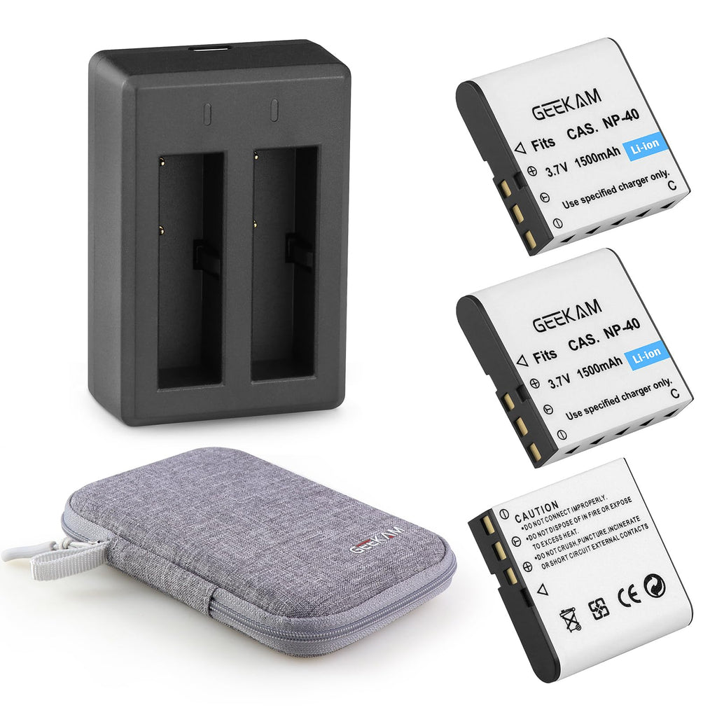 NP-40 Battery Pack, 1500mAh Rechargeable Battery(3-Pack) with USB Dual Charger for Video Camera Camcorders Compatible with Casio NP-40 (Not for Fujifilm NP40)