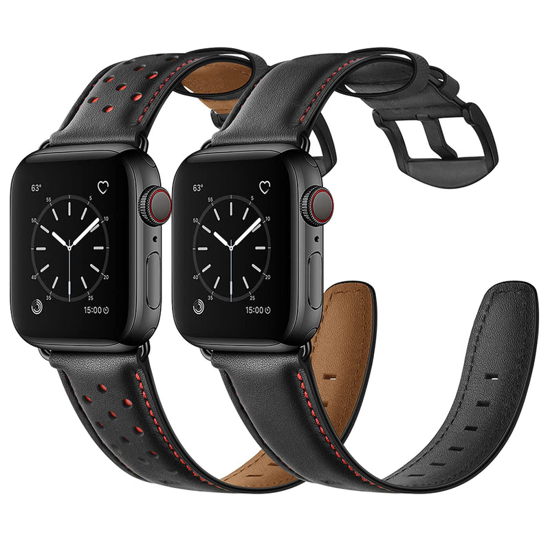 Bundle Leather Band Compatible with Apple iWatch 44mm 42mm Mens Women Vintage Leather Strap Red Dot XL Dressy Bands with Black Buckle Adapters for iWatch 6 5 4 3 2 1 SE, 44 42mm Band