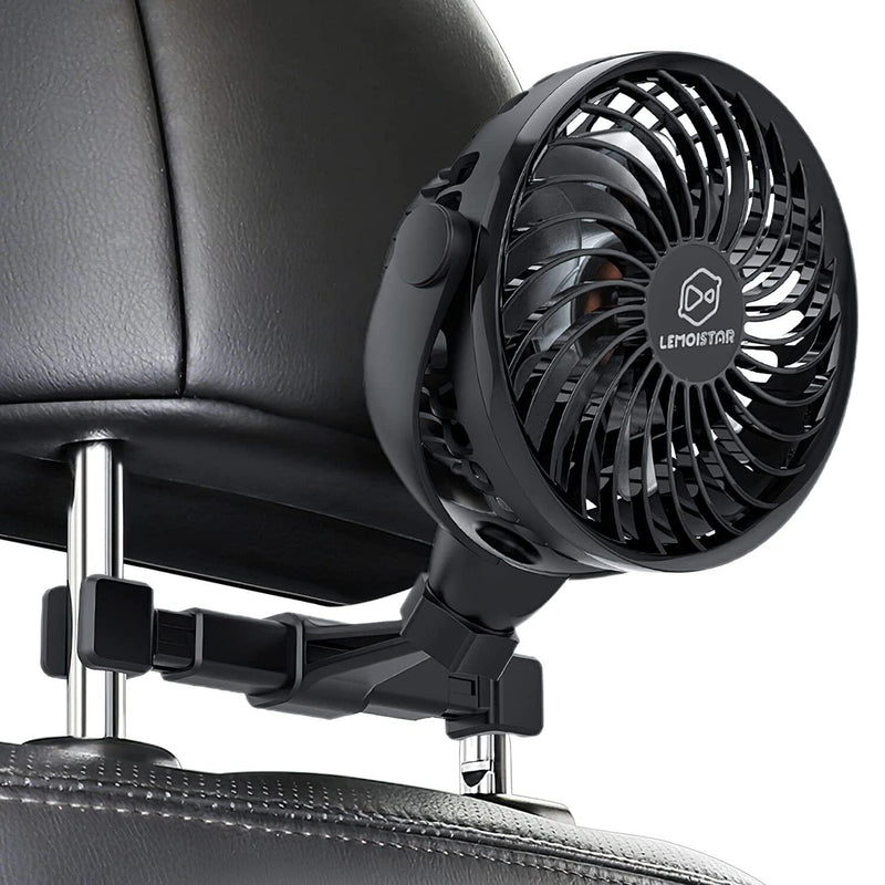 Retractable Portable Car Fans with 4 Speeds for Headrest and Rear Seat, Small Cooling Vehicle Air Fan, Quiet Operation, Rechargeable, Battery Operated,360 Degree Rotatable USB Fan for Baby, Puppy, SUV Black-Retractable