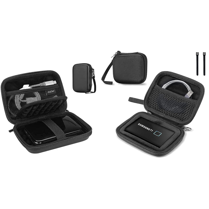 ProCase Portable Hard Drive Case Bundle with ProCase Samsung T7/ T7 Touch Portable SSD Hard Carrying Case and 2 Cable Ties