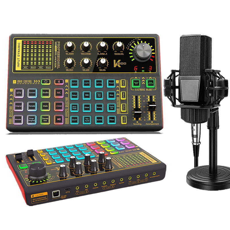 [AUSTRALIA] - K300 Podcast Equipment Bundle, With Podcast Condenser Microphone, Voice Changer Sound Card with Multiple Sound Effects and LED Light, Prefect for Streaming/Podcasting/Gaming/Recording/YouTube/PC SK300 Mic 