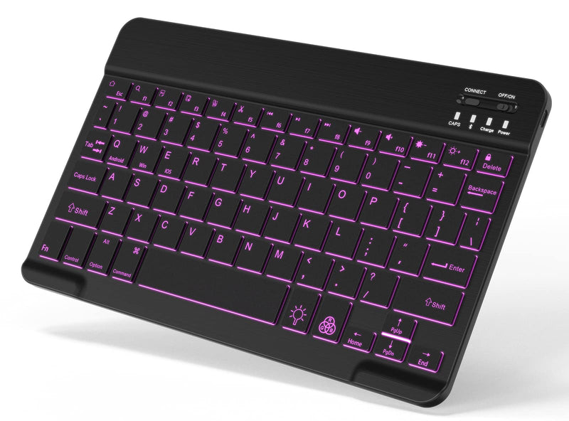 Backlit Bluetooth Keyboard Small Portable External Wireless Keyboard Cordless Rechargeable Illuminated for Android Tablet Cell Phone Smartphone iPad Pro Air Mini iPhone Windows Surface (Black) Black