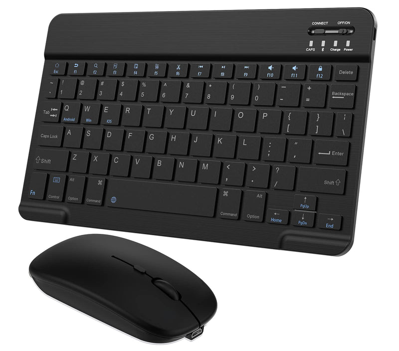 Small Bluetooth Keyboard and Mouse Combo Protable Rechargeable External Cordless Wireless Keyboard for Android Tablet Cell Phone Surface Samsung Smartphone iPhone iPad Mini Pro Air MacBook (Black) Black