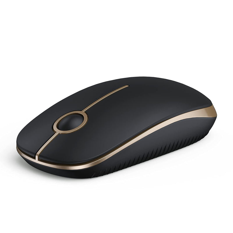 VssoPlor Wireless Mouse, 2.4G Slim Portable Computer Mice with Nano Receiver for Notebook, PC, Laptop, Computer (Black and Gold) Black and Gold
