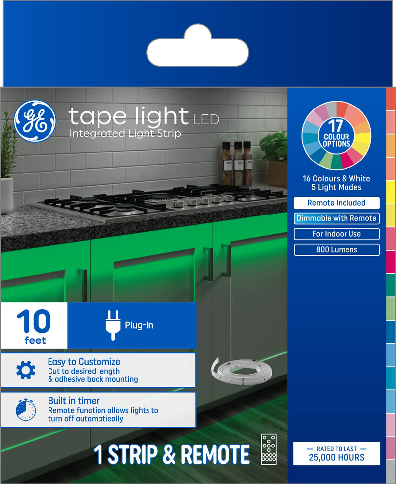 [AUSTRALIA] - GE LED Tape Light, Indoor Plug-in Strip Light, Color Changing, 10ft 10 ft 1 pack 