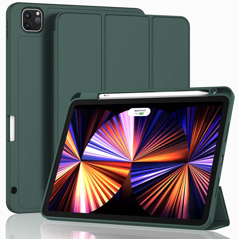 ZryXal New iPad Pro 11 Inch Case 2022(4th Gen)/2021(3rd Gen)/2020(2nd Gen) with Pencil Holder, Smart iPad Case [Support Touch ID and Auto Wake/Sleep] with Auto 2nd Gen Pencil Charging (Midnight Green) Midnight Green