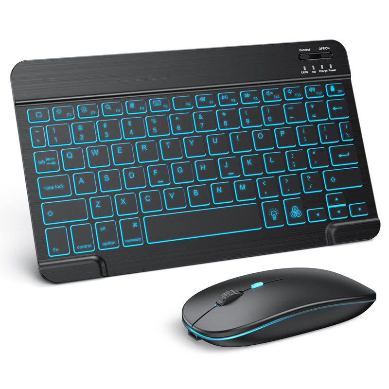 TECURS Bluetooth Keyboard and Mouse Combo for iPad, 7-Color Backlit Rechargeable Wireless Keyboard & Mouse Compatible with iPad 9th/8th Gen, iPad Pro/Air/Mini and ipadOS 13 and Above, Black