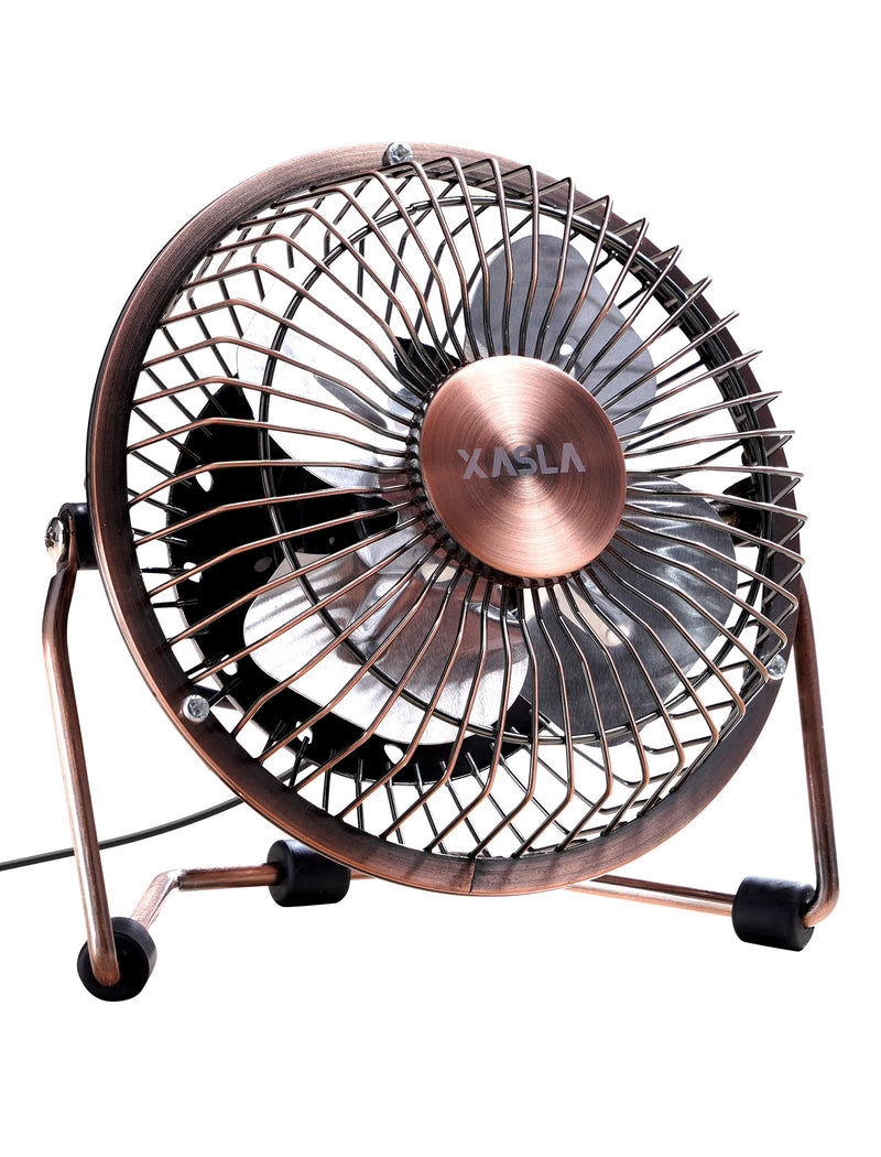 4 Inch Small USB Desk Fan, Mini Quiet Fan with Metal Construction & Strong Airflow & 360°Adjustable Tilt Angle, Personal Cooling Fan for Desktop Office (Bronze) 1 Bronze