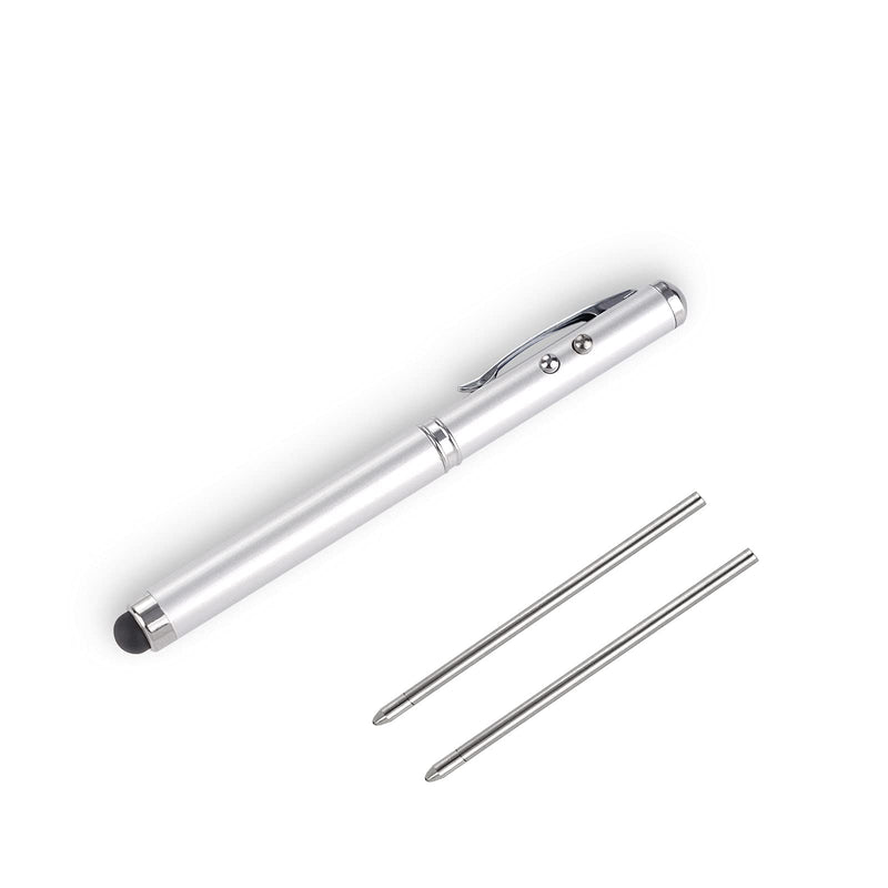 Metal multi-function pen, touch screen stylus, flashlight with white light, infrared, creative Christmas and birthday gifts (1 Silver)