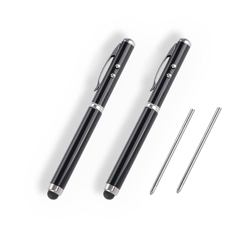 Metal multi-function pen, touch screen stylus, flashlight with white light, infrared, creative Christmas and birthday gifts (2 Black) 2 black