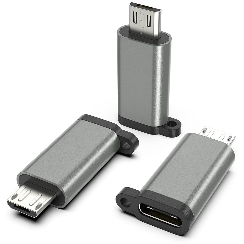 USB-C to Micro USB Adapter, 3-Pack USB Type C Female to Micro USB Male Converter USB C to Micro B 2.0 Charge & Data Sync Compatible with Samsung Galaxy S7 S6 J7 Note 5 Kindle Ps4 and More -Grey Grey