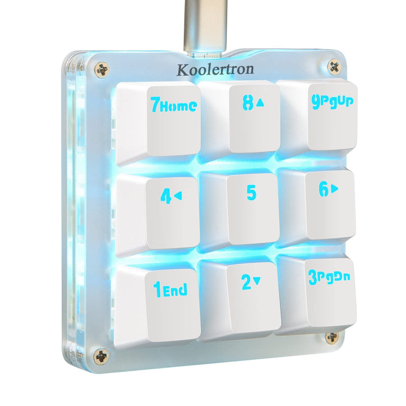 Koolertron One Handed Macro Mechanical Keyboard,Blue LED Backlit Portable Mini One-Handed Mechanical Gaming Keypad OSU! Keyboard 9 Fully Programmable Keys White/Red Switches/Blue LED