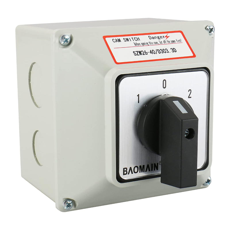 [AUSTRALIA] - BAOMAIN 3 Phase Rotary Changeover Switch 40A 660V,3 Position (1-0-2) 12 Terminal Universal Cam Selector Switch with Waterproof Exterior Box,Manual Transfer Switch for Motor Control,SZW26-40/D303.3D 