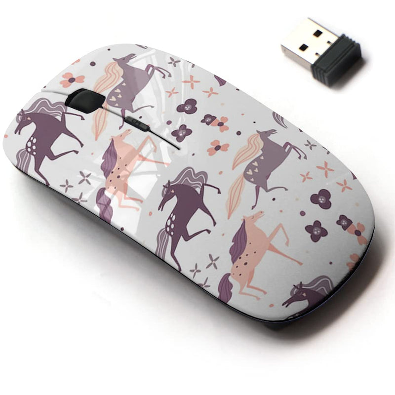 2.4G Wireless Mouse with Cute Pattern Design for All Laptops and Desktops with Nano Receiver - Beautiful Horses Flowers Print Card