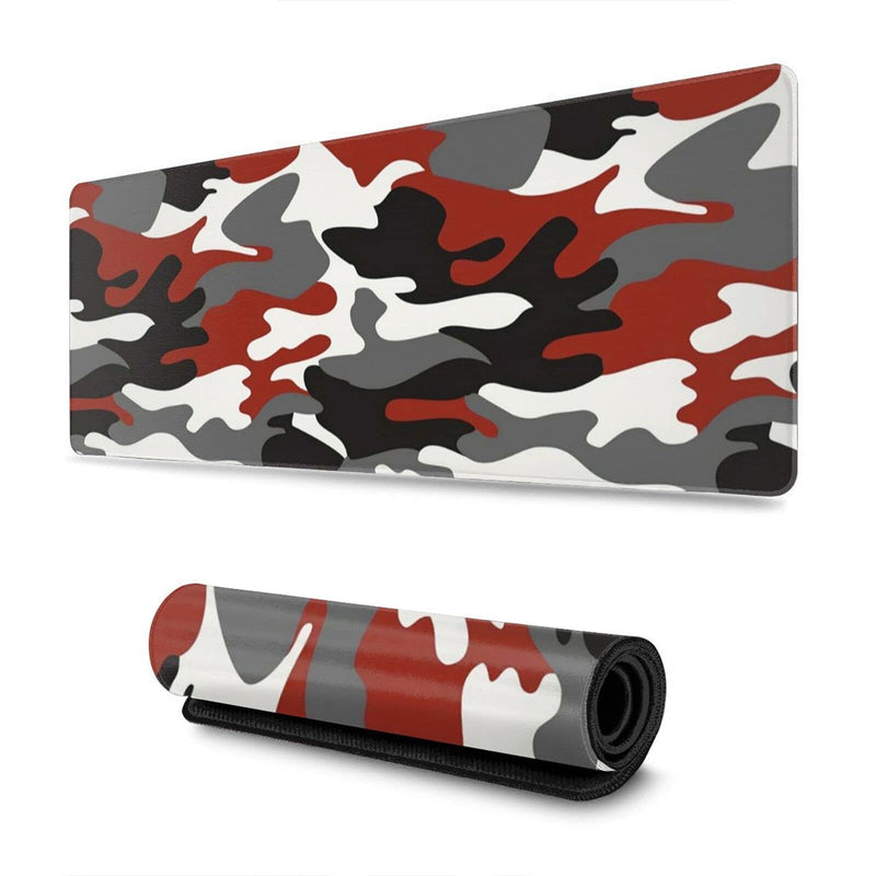 White Black Red Camo Gaming Mouse Pad Large XL Long Extended Pads Big Mousepad Keyboard Mouse Mat Desk Pad Home Office Decor Accessories for Computer Pc Laptop White Black Red Camo