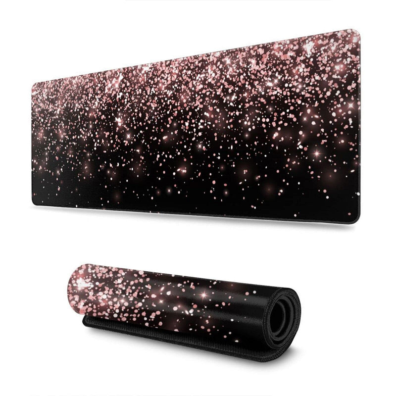 Rose Gold Glitter Black Gaming Mouse Pad Large XL Long Extended Pads Big Mousepad Keyboard Mouse Mat Desk Pad Home Office Decor Accessories for Computer Pc Laptop Rose Gold Glitter Black